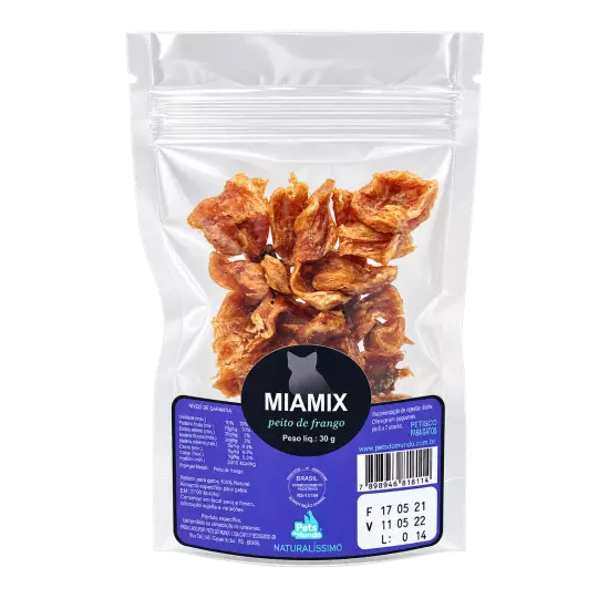 Miamix Frango 30 g com peito de frango desidratado para gatos